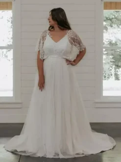 Black Wedding Dresses 2026 Lace A-Line Short Sleeves With Train Bridal Dress Free Customization