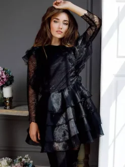 Black Wedding Dresses 2026 Lace A-Line Long Sleeves Short Bridal Dress Free Customization