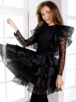 Black Wedding Dresses 2026 Lace A-Line Long Sleeves Short Bridal Dress Free Customization