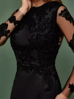 Black Wedding Dresses 2026 Satin Fabric Mermaid Long Sleeves Lace With Train Bridal Gown Free Customization
