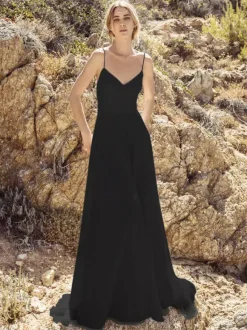 Black Wedding Dresses A-Line Sleeveless Chiffon With Train Bridal Gown