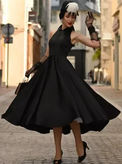 Black Wedding Dresses A-Line Sleeveless Satin Fabric Tea-Length Bridal Gown