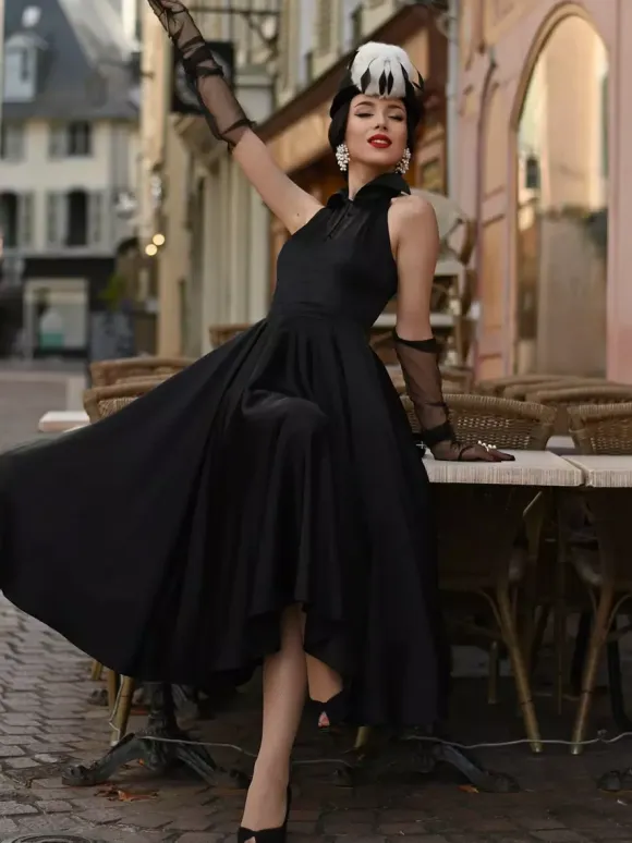 Black Wedding Dresses A-Line Sleeveless Satin Fabric Tea-Length Bridal Gown