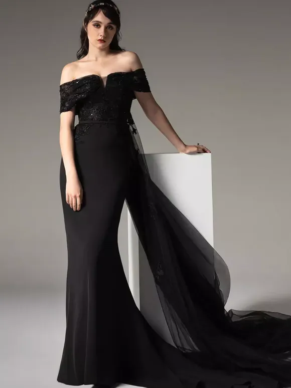 Black Wedding Dresses Lace Mermaid Sleeveless Panel Train Bridal Gown Free Customization