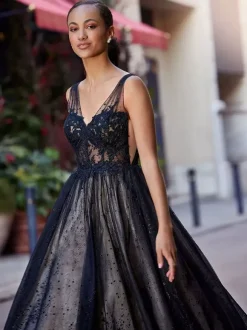 Black Wedding Dresses Lace A-Line Sleeveless With Train Bridal Gown Free Customization