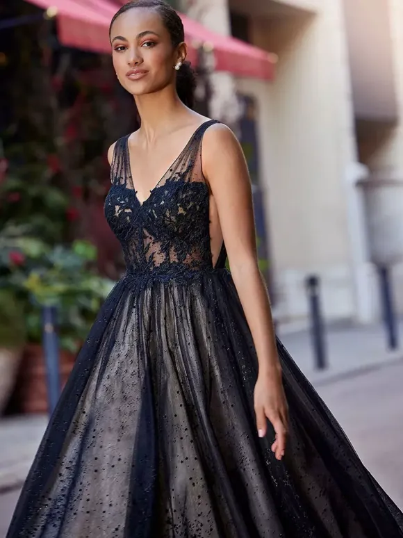 Black Wedding Dresses Lace A-Line Sleeveless With Train Bridal Gown Free Customization