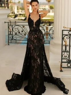 Black Wedding Dresses Lace Mermaid Sleeveless Sweep Bridal Dress Free Customization
