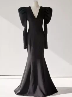 Black Wedding Dresses Mermaid Long Sleeves Floor-Length Bridal Dress Free Customization