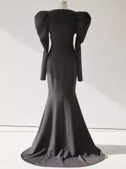 Black Wedding Dresses Mermaid Long Sleeves Floor-Length Bridal Dress Free Customization