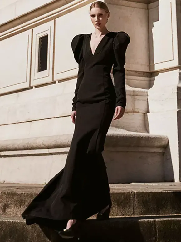 Black Wedding Dresses Mermaid Long Sleeves Floor-Length Bridal Dress Free Customization