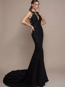 Black Wedding Dresses Mermaid Sleeveless Lace Floor-Length Bridal Dress Free Customization