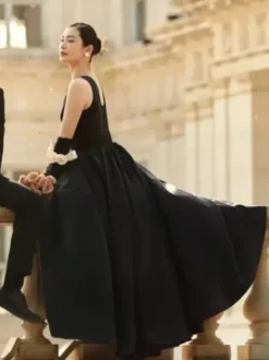 Black Wedding Dresses Satin Fabric A-Line Sleeveless Floor-Length Bridal Gown Free Customization