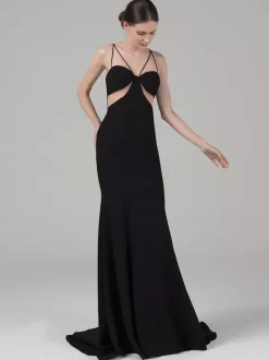 Black Wedding Dresses Stretch Crepe Mermaid Sleeveless Cut Out With Train Bridal Gown Free Customization