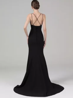 Black Wedding Dresses Stretch Crepe Mermaid Sleeveless Cut Out With Train Bridal Gown Free Customization