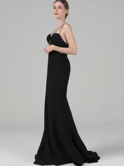 Black Wedding Dresses Stretch Crepe Mermaid Sleeveless Cut Out With Train Bridal Gown Free Customization