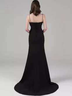 Black Wedding Dresses Stretch Crepe Mermaid Sleeveless Beaded With Train Bridal Gown Free Customization