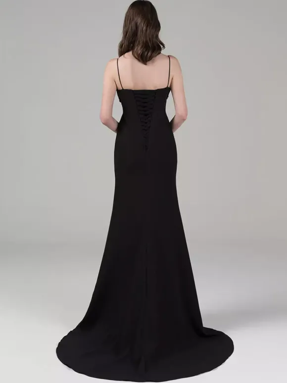 Black Wedding Dresses Stretch Crepe Mermaid Sleeveless Beaded With Train Bridal Gown Free Customization