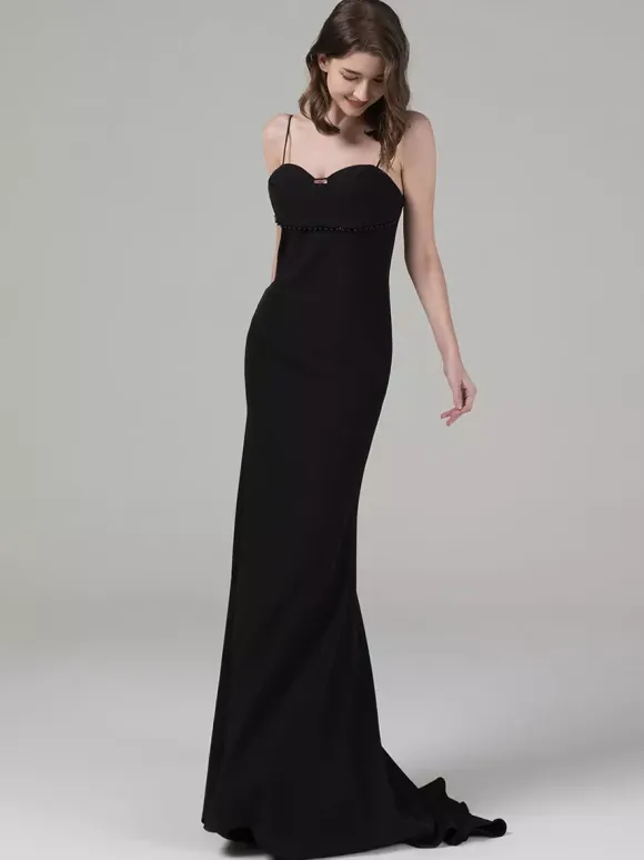 Black Wedding Dresses Stretch Crepe Mermaid Sleeveless Beaded With Train Bridal Gown Free Customization