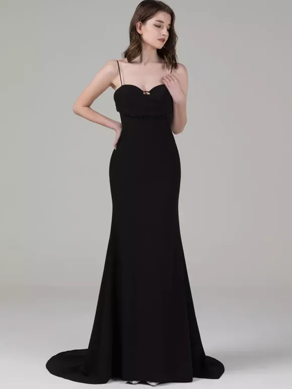 Black Wedding Dresses Stretch Crepe Mermaid Sleeveless Beaded With Train Bridal Gown Free Customization