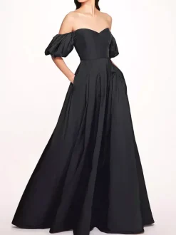Black Wedding Dresses Taffeta Short Natural Waist Floor-Length Bridal Dress