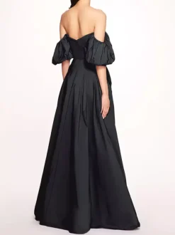 Black Wedding Dresses Taffeta Short Natural Waist Floor-Length Bridal Dress