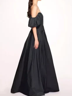 Black Wedding Dresses Taffeta Short Natural Waist Floor-Length Bridal Dress