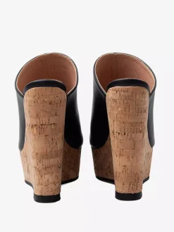 Black Wedge Heels Peep Toe Platform Backless Wedge Slippers