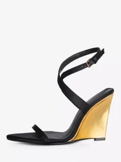 Black Wedge Heels Women's Open Toe Criss Cross Sandal Shoes For Women