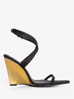 Black Wedge Heels Women's Open Toe Criss Cross Sandal Shoes For Women