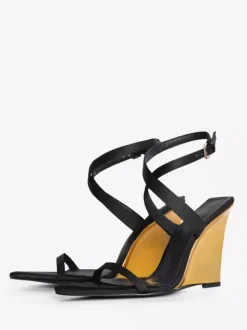 Black Wedge Heels Women's Open Toe Criss Cross Sandal Shoes For Women