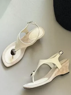Black Wedge Sandals Flip Flops Metal Detail Sandal Shoes
