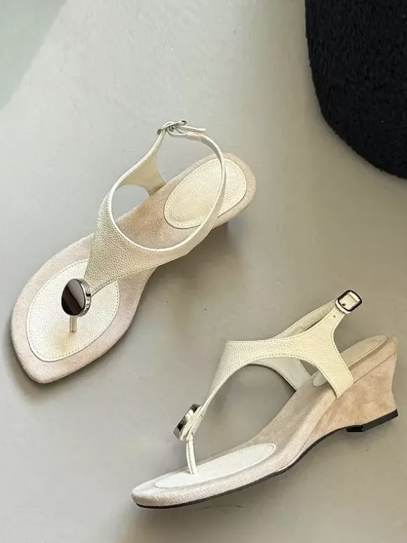 Black Wedge Sandals Flip Flops Metal Detail Sandal Shoes