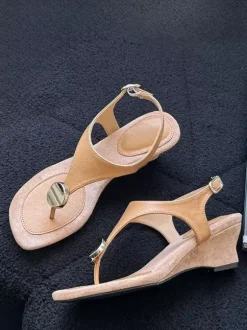 Black Wedge Sandals Flip Flops Metal Detail Sandal Shoes