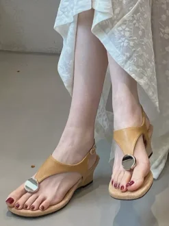 Black Wedge Sandals Flip Flops Metal Detail Sandal Shoes