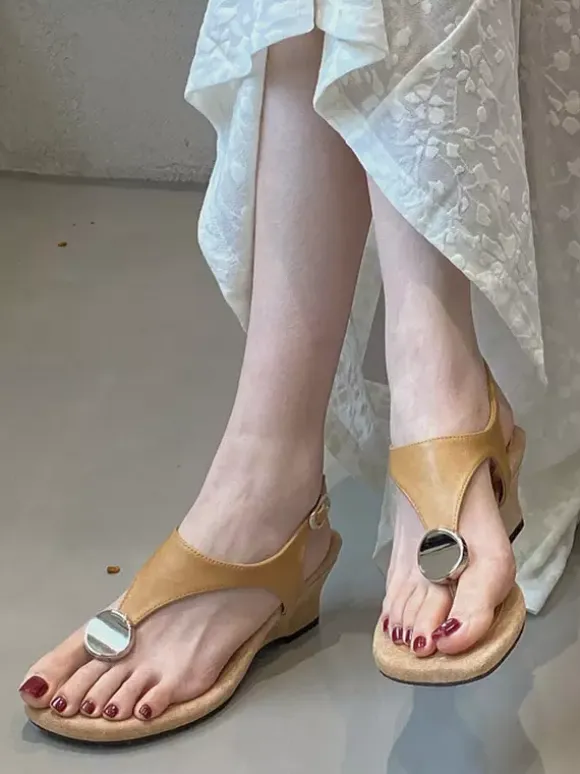 Black Wedge Sandals Flip Flops Metal Detail Sandal Shoes