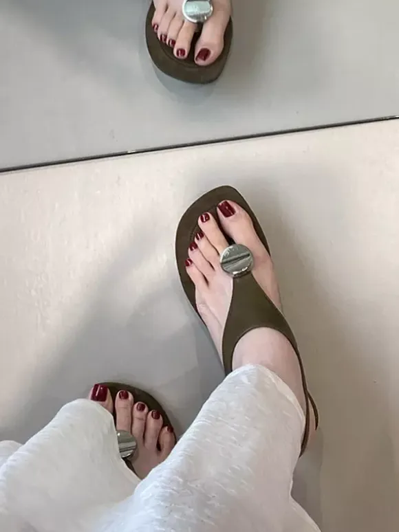 Black Wedge Sandals Flip Flops Metal Detail Sandal Shoes