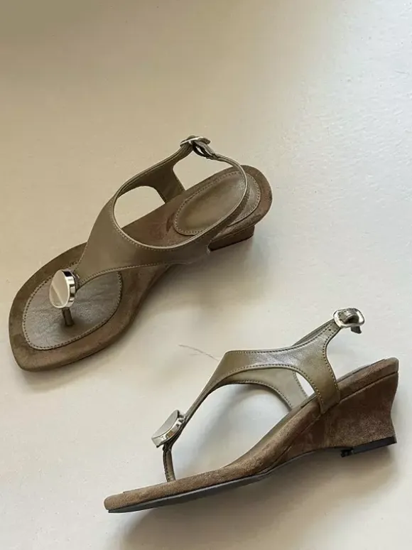 Black Wedge Sandals Flip Flops Metal Detail Sandal Shoes