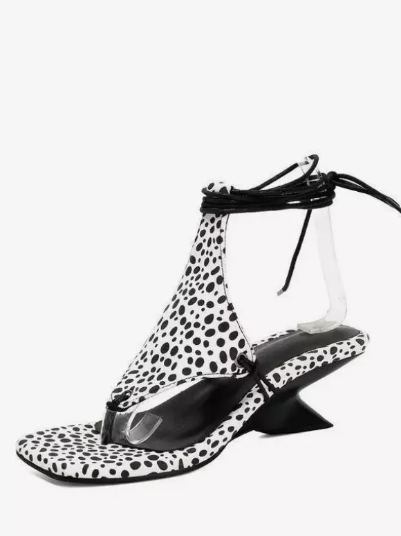 Black Wedge Sandals Women's Thong Lace Up Designed Heel Sandals