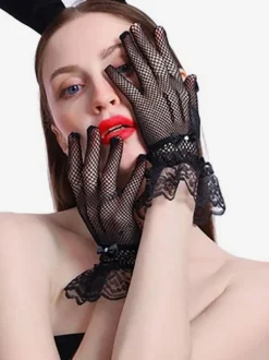 Black Woman's Gloves Rhinestones Lace Gloves