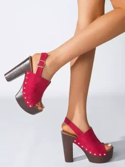 Black Women's Clogs Peep Toe Stud Chunky Heel Slingback Sandals