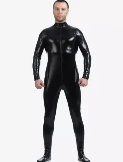 Black Adults Bodysuit Shiny Metallic Catsuit for Men