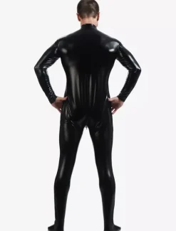 Black Adults Bodysuit Shiny Metallic Catsuit for Men