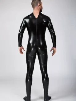 Black Adults Bodysuit Shiny Metallic Catsuit for Men