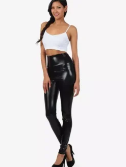 Black Adults Leggings Shiny Metallic Skinny Pants for Women