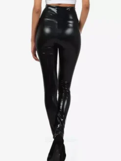 Black Adults Leggings Shiny Metallic Skinny Pants for Women