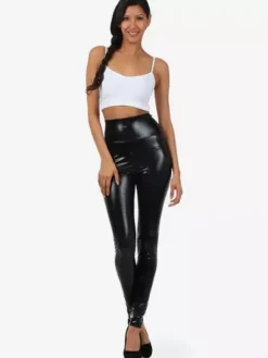 Black Adults Leggings Shiny Metallic Skinny Pants for Women