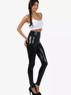 Black Adults Leggings Shiny Metallic Skinny Pants for Women