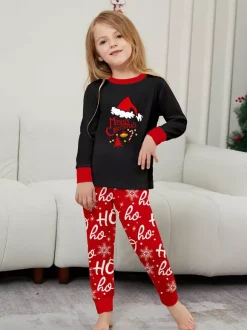 Black And Red Family Christmas Pajamas With Santa Hat Top And Ho Ho Ho Pants 2026