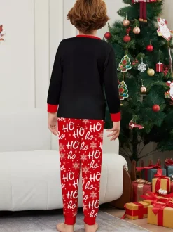Black And Red Family Christmas Pajamas With Santa Hat Top And Ho Ho Ho Pants 2026