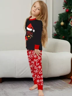 Black And Red Family Christmas Pajamas With Santa Hat Top And Ho Ho Ho Pants 2026